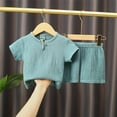 thumbnail image 1 of SNKSDGM Toddler Boy Clothes 5T Fall Christmas in July Summer Short Sleeve Set for Baby Boys and Girls Children's Cotton and Linen Button Short Sleeve T Shirt Shorts Thin Cute Set 4-5 Years, 1 of 8