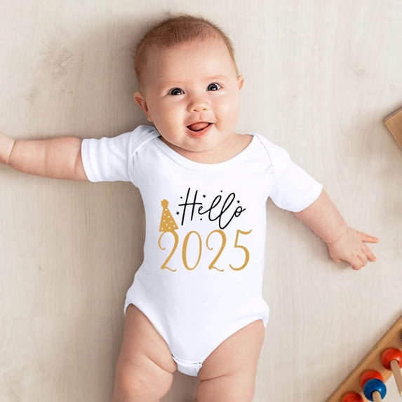 SNKSDGM Toddler Boy Shirts 4T-5T July 4Th My First New Year Clothes Baby Boy Girl New Year Outfits Letter Print Romper Jumpsuit Outfits Set 18-24 Months