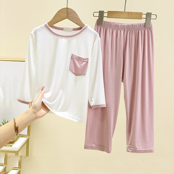 SNKSDGM Toddler Clothes for Boys 3T Winter July 4 Children's Long Sleeve Shirt Shorts Set Summer Thin Boy and Girls Home Wear Loose Casual Suit 4-5 Years