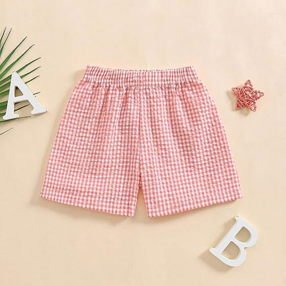 SNKSDGM Toddler Girl Pants Outfit 4T Toddler Baby Girl Shorts Casual Summer Gingham Plaid/Seersucker Elastic Waist Ruffle Hem Shorts Bottoms 18-24 Months