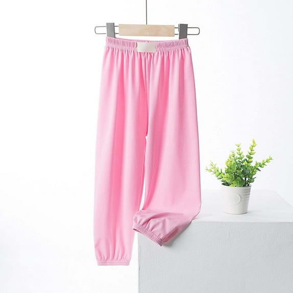 SNKSDGM Toddler Girl Pants Outfit 5T Girls Ice Silk Pantspants Elastic High Waisted Casual Trousers for Kids Summer Flowy Stretchy Pants 10-11 Years
