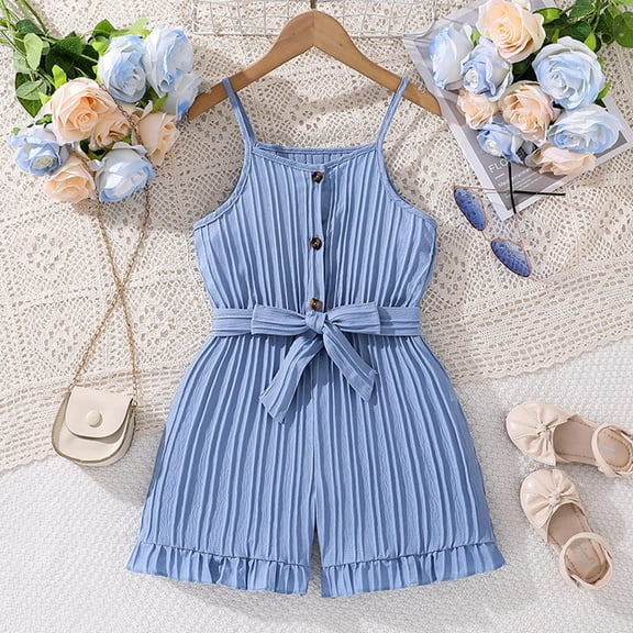 SNKSDGM Toddler Romper 4T Jumpsuit Toddler Girls Summer Fashion Solid Color Pleated Sleeveless Jumpsuit Bow Knot Children's Clothing 5-6 Years