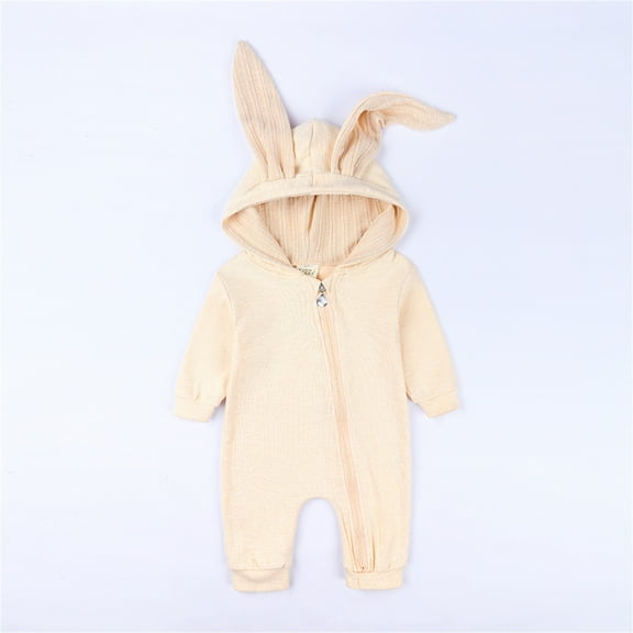 SNKSDGM Toddler Romper Dress 2T Animal Bunny Baby Easter Romper Long Ear Rabbit Hoodie Romper Jumpsuit with Zipper 6-9 Months