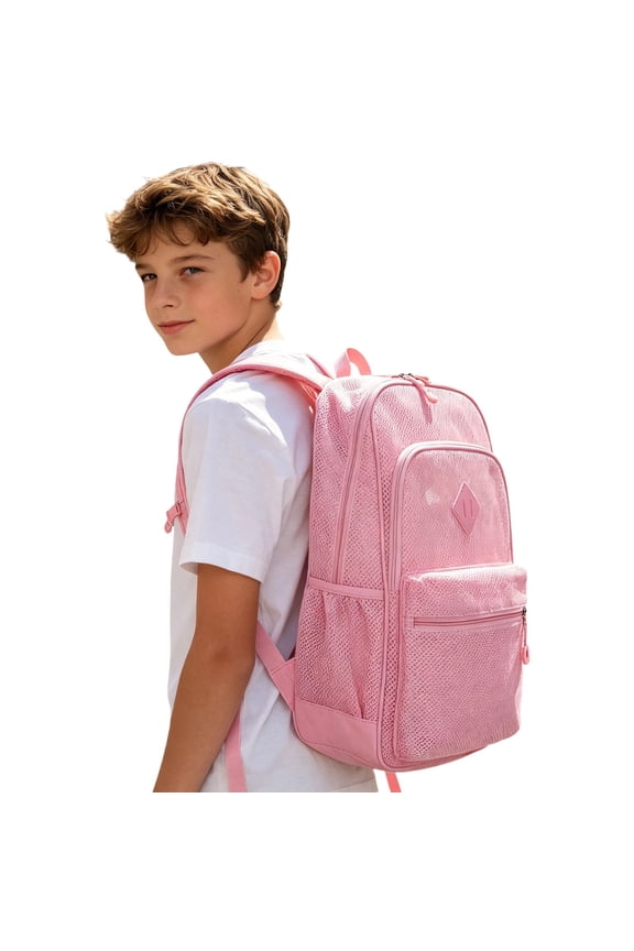 Unisex Mesh Backpack, Breathable Net School Backpack for Adults, Large Capacity Casual Daypack for Gym Travel Sports Daily Campus Use Red