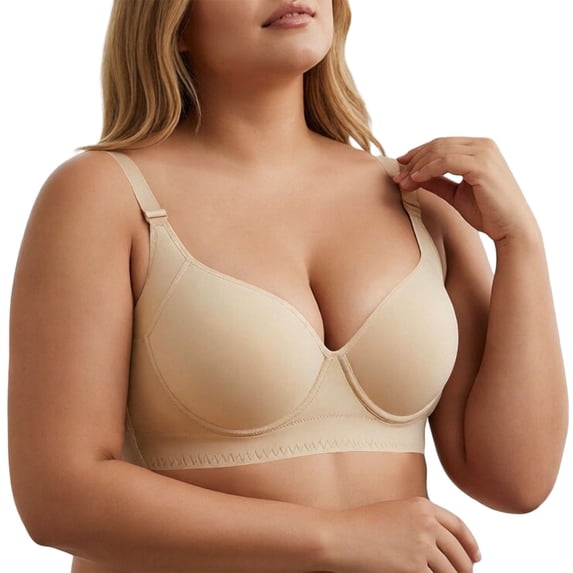 SNKSDGM Women Full Coverage Underwire Bra, Adjustable Wide Strap Plus Size Support Daily Underwear Beige M