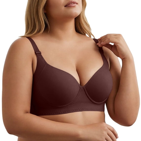 SNKSDGM Women Full Coverage Underwire Bra, Adjustable Wide Strap Plus Size Support Daily Underwear Brown S