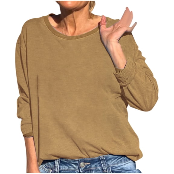 SNKSDGM Women Graphic Sweatshirts 90S Womens Sweatshirts Trendy Cropped Women's Casual Solid Color Crew Neck Long Sleeve Hoodie Top M
