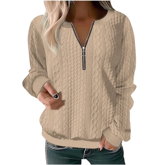 SNKSDGM Women Grey Sweatshirt for Women Zipper Women's Sweatshirts Pullover Women's Autumn and Winter Casual Comfortable Versatile Solid Color Half Zipper Long Sleeve Sweatshirt M