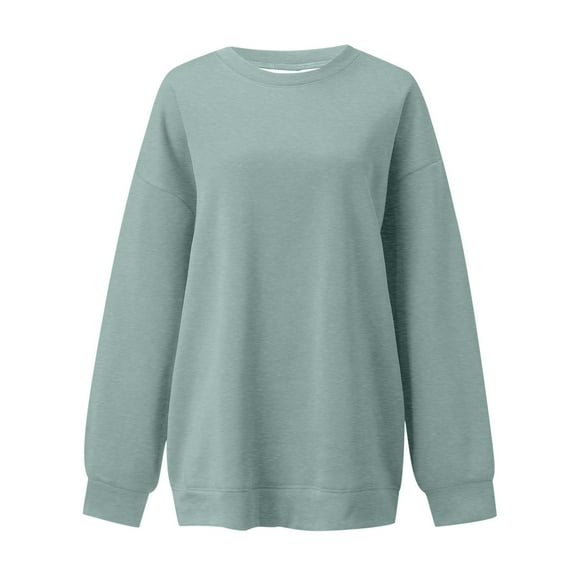 SNKSDGM Women Grey Sweatshirt Womens Sweatshirts Trendy No Hood Women's Fashion Casual Solid Color Loose Shoulder Round Neck Long Sleeve Hoodie L