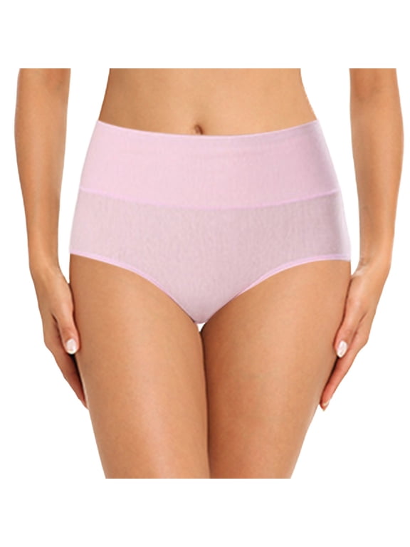 Women High Waist Panties, Extended Absorbent Liner Breathable Plus Size Reusable Menstrual Bikini Briefs Pink L