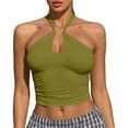 thumbnail image 1 of SNKSDGM Women Metal Buckle Crop Tank Top, Cutout Front Ruched Side Hot Girl Style Sling for Inner & Outer Wear Green S, 1 of 5