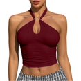 thumbnail image 1 of SNKSDGM Women Metal Buckle Crop Tank Top, Cutout Front Ruched Side Hot Girl Style Sling for Inner & Outer Wear Red S, 1 of 5