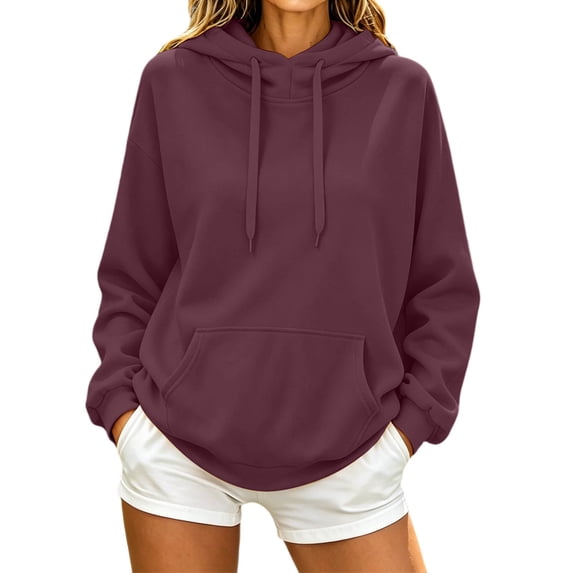 SNKSDGM Women Oversized Hoodie, Solid Drawstring Hooded Sweatshirt, Soft Long Sleeve Sweat Jacket with Pocket for Fall Winter RD3 XXL