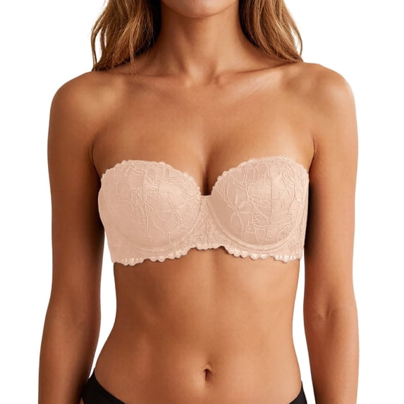 SNKSDGM Women Underwire Lace Bra, Front Clasp Clear Strap Support Daily Underwear