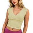 thumbnail image 1 of SNKSDGM Women Wrap V Neck Cap Sleeve Crop Tank Tops, Slim Solid Casual Summer Sleeveless Camisole Tees Yellow M, 1 of 4