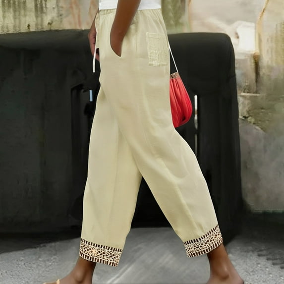 SNKSDGM Women's Plus Beach Pants for Women Brown Cargo Pants Women Plus Size Jeans Women's Casual Comfortable Loose Temperament Solid Color Stitching Cropped Pants Lace Pants