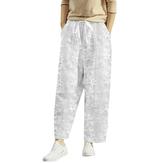SNKSDGM Women's Plus Beach Pants for Women High Waisted Dress Pants Women Tall Ankle Women's Casual Loose Embroidery Lace Casual Women's Pants Elastic Waist Long Trousers