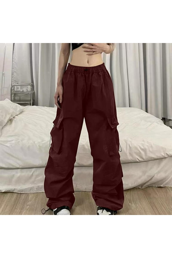 Women's Plus Beach Pants for Women Linen Long Work Pants Women Plus Size Jean Women's Summer Cargo Parachute Pants Loose Fit Pocket Vintage Street Style L