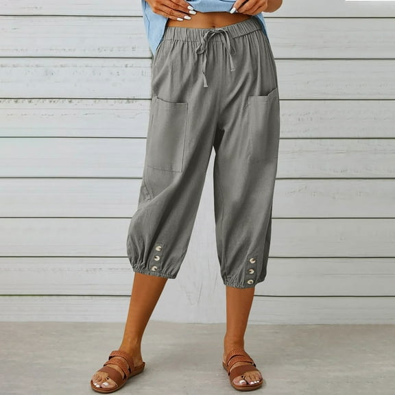 SNKSDGM Women's Plus Beach Pants for Women Petite Length Ankle Women's Pants Suits for Work Women Elastic High Waisted Loose Tapered Harem Pants with Pockets Casual Cropped Trouser