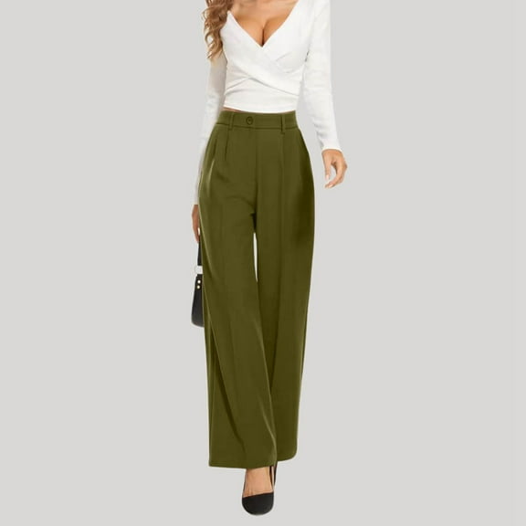 SNKSDGM Women's Plus Beach Pants for Women Brown Beach Pants for Women Plus Size Drape High Waisted Solid Color Wide Leg Pants Casual Suit Pants