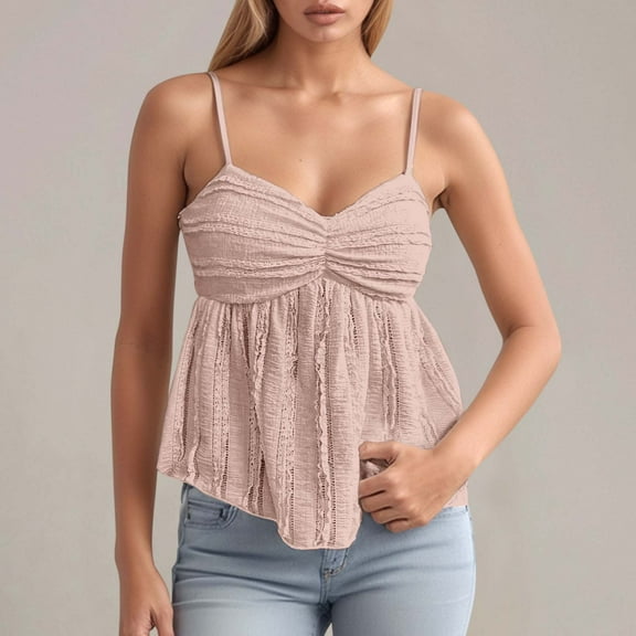 SNKSDGM Women's Plus Beach Vacation Clothes for Women Spaghetti Strap Tank Top Pack Black Women's Summer Fashion Casual Chiffon Lace Trim Camisole Top Xs