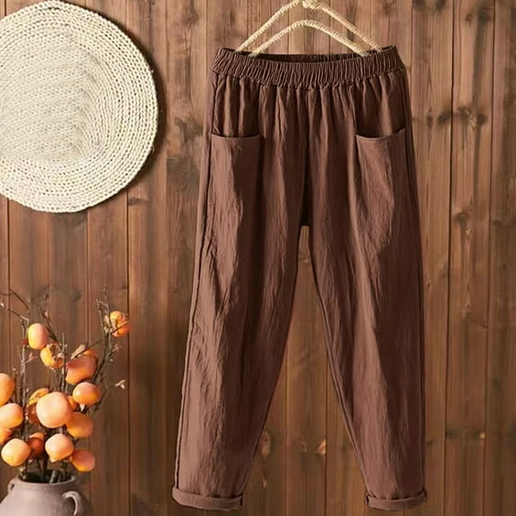 SNKSDGM Women's Plus Black Dress Pants Women High Waisted Long Sweatpants Women Women Solid Casual Pocket Haren Pants Pencil Pants Elastic Waist Loose Pants