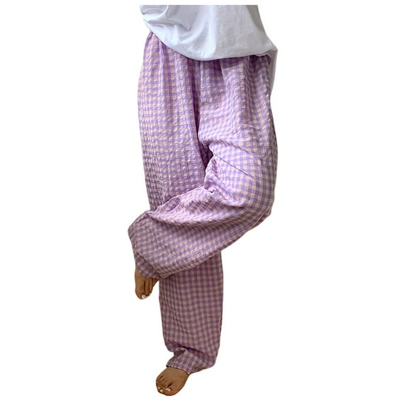 SNKSDGM Women's Plus Black Dress Pants Women Plus Size 26 Linen Pants Women Petite Short Women's Casual Plaid Print Elastic Waist Drawstring Pants Comfy Trousers