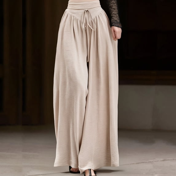 SNKSDGM Women's Plus Black Pants for Women Dressy Casual Wide Leg Pants Women Petite Length Wide Leg Casual Pants Style High Waist Elastic Waist Slightly Flared Trousers