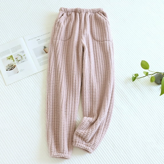 SNKSDGM Women's Plus Black Pants for Women Dressy Casual Womens Linen Pants Long Inseam Women Winter Solid Color Flannel Elastic Waist Pajama Pants Plus Velvet Thickened Warm Leg Leg Pants Home Pants