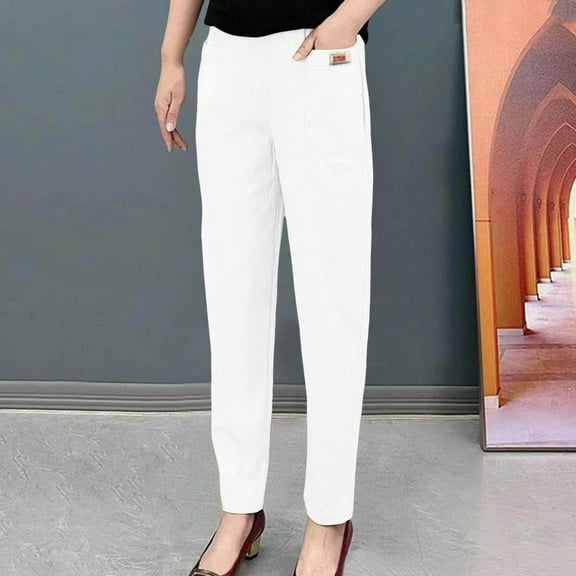 SNKSDGM Women's Plus Black Pants for Women Dressy Casual Work Pants Women Plus Size Stretch Women Elastic Waist Trousers Relaxed Fit Straight Leg Trousers Casual Loose Fiitting Trousers