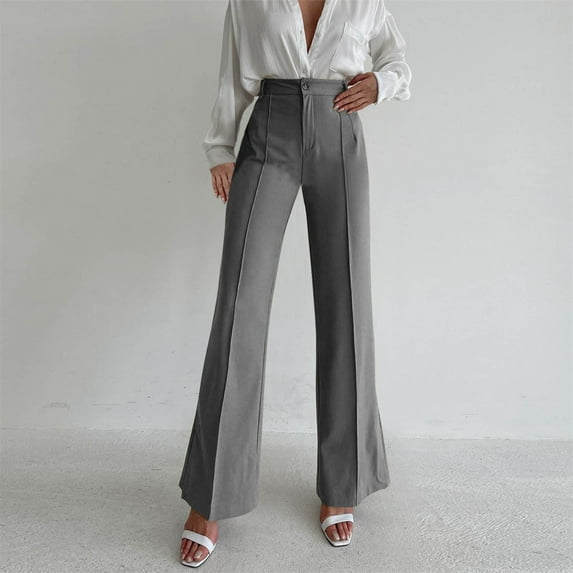 SNKSDGM Women's Plus Black Pants for Women Dressy Petite Black Dress Pants Women High Waisted Stretchy New Loose Casual Trousers for Women Women Split Straight Trousers Suit Pants