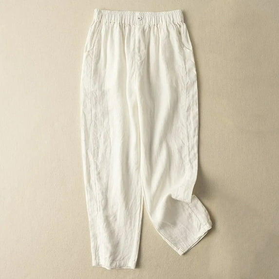 SNKSDGM Women's Plus Black Pants for Women Dressy Short Linen Pants Women Petite Plus Women's Summer Solid Color Pocket Loose Elastic Haren Versatile Casual Pants