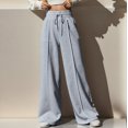 thumbnail image 1 of SNKSDGM Women's Plus Black Pants for Women Dressy Wedding White Linen Pants Women Low Rise Women Casual Solid Color Hight Waist Drawstring Adjustable Waist Long Pants Loose Wide Leg Pants, 1 of 7