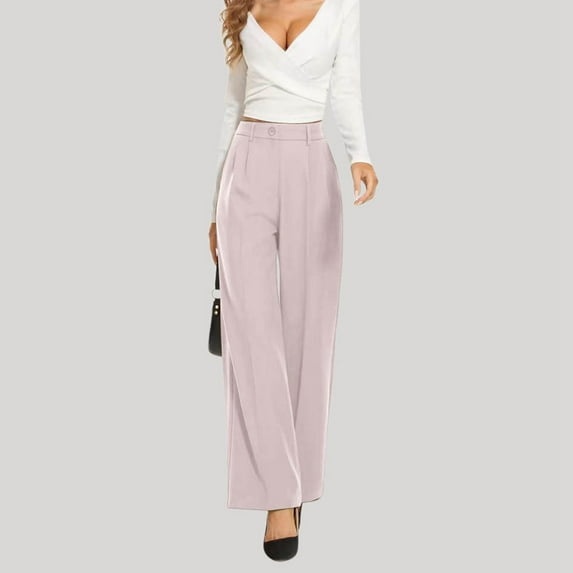 SNKSDGM Women's Plus Black Pants for Women High Waisted Beach Pants for Women Plus Size Drape High Waisted Solid Color Wide Leg Pants Casual Suit Pants