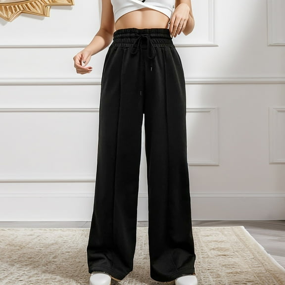 SNKSDGM Women's Plus Black Pants for Women High Waisted Skinny White Linen Pants Women Low Rise Women Casual Solid Color Hight Waist Drawstring Adjustable Waist Long Pants Loose Wide Leg Pants