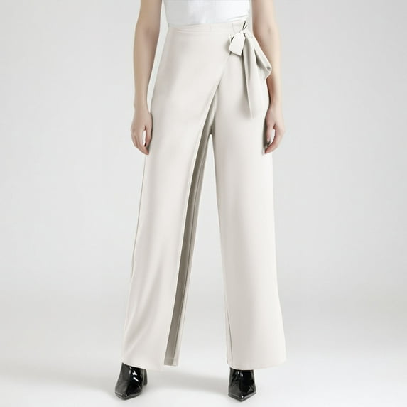 SNKSDGM Women's Plus Black Pants for Women High Waisted Stretchy Linen Pants for Women Petite Short Women's Workplace Dress Pants Casual Texture Wide Leg Belt Temperament Pants