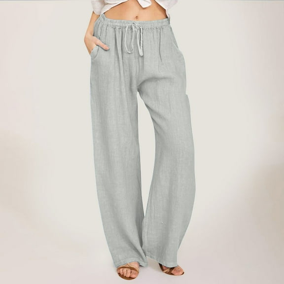 SNKSDGM Women's Plus Black Pants for Women Plus Size Work Women's Pants Plus Size Jeans Women Linen Pants Summer Wide Leg Casual Loose Drawstring High Waist Palazzo Pants Trousers with Pockets