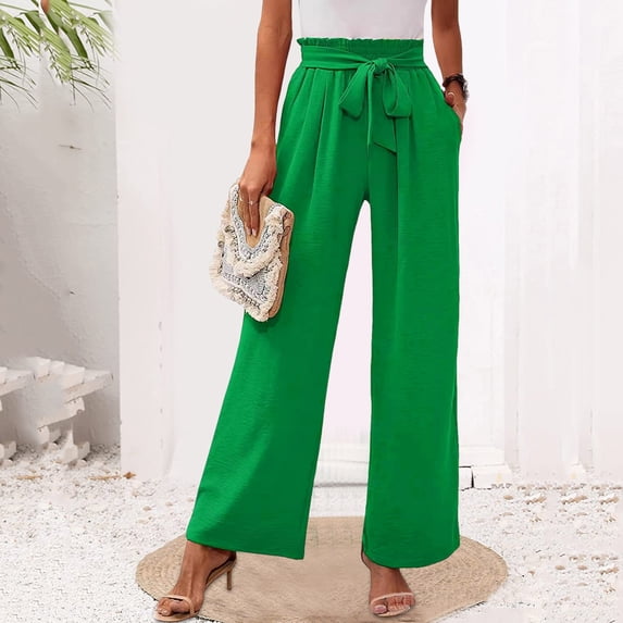 SNKSDGM Women's Plus Black Pants for Women with Pockets Stretchy Black Pants for Women Plus Size Pull on Women Pants Casual Wide Leg Pants Fashion High Waist Adjustable Tie Knot Loose Casual Pants