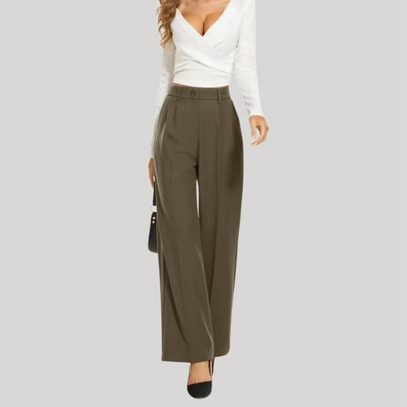 SNKSDGM Women's Plus Black Pants for Women Work Beach Pants for Women Plus Size Drape High Waisted Solid Color Wide Leg Pants Casual Suit Pants