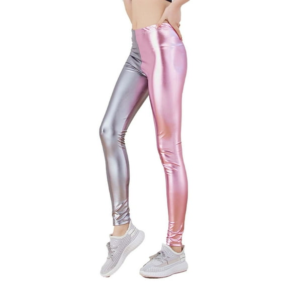 SNKSDGM Women's Plus Capri Leggings for Women with Pockets High Waist Women's Colorful Shiny Leather Leggings Metallic Finish Skinny Fit Cropped 9/10 Length for Fall Versatile Fashion Pants