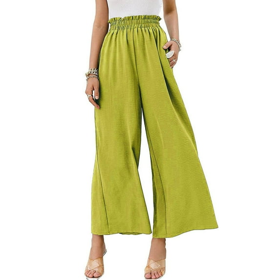 SNKSDGM Women's Plus Capri Pants for Women Casual White Linen Pants Women Short Womens Wide Leg Palazzo Pants High Waisted Pant Pleated Loose Fit Smocked Casual Trousers
