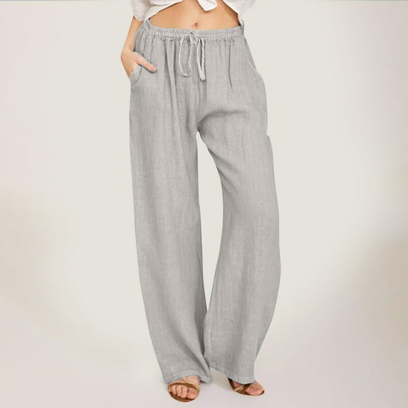 SNKSDGM Women's Plus Capri Pants for Women Casual Womens Dress Pants Wide Leg Mid Rise Women High Waisted Wide Leg Pants Fashion Drawstring Elastic Trousers Comfy Straight Leg Long Pants with Pockets