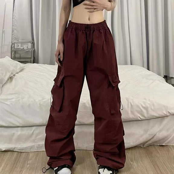 SNKSDGM Women's Plus Capri Pants for Women Dressy Casual Stretch Black Dress Pants Women High Waisted Straight Leg Women's Summer Cargo Parachute Pants Loose Fit Pocket Vintage Street Style