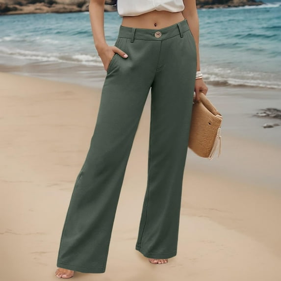 SNKSDGM Women's Plus Capri Pants for Women Petite Size Work Pants Women Straight Leg Pull On Women Casual High Waisted Palazzo Pants Wide Leg Long Trendy Trousers with Pocket L