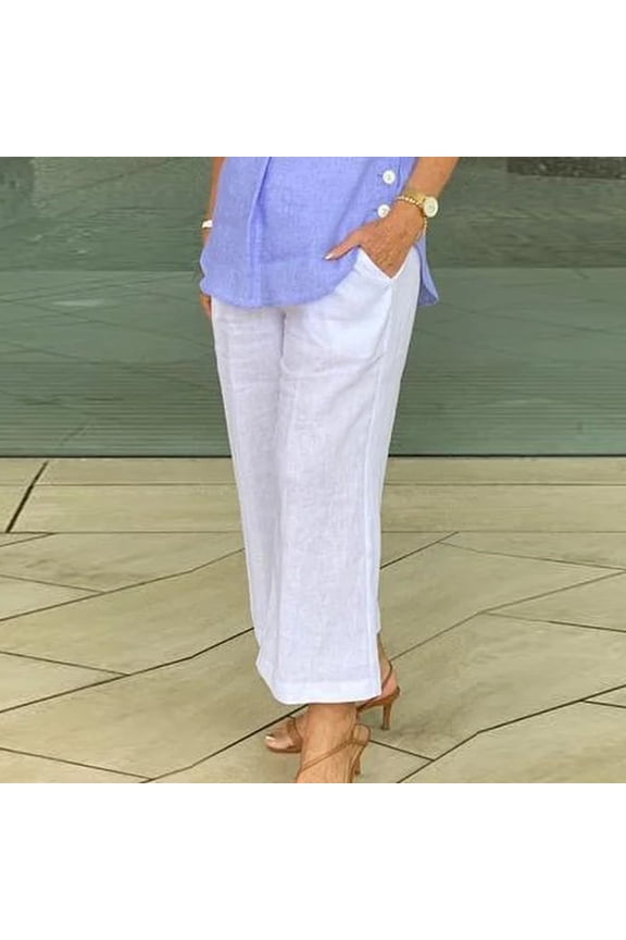Women's Plus Capri Pants for Women Stretch Jeans Pants for Women Dressy Casual Plus Size Women and Linen Elastic Waist Pant with Pocket Loose Harem Pants Pure Colour Crop Pants