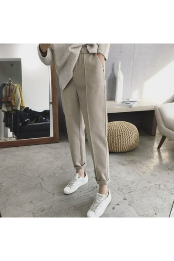 Women's Plus Cargo Pants Women Baggy Tall Women's Pants Petite Elastic Waist Womens Wool Pipe Pants Autumn and Winter High Waist Slim Loose Nine Minute Casual Pants