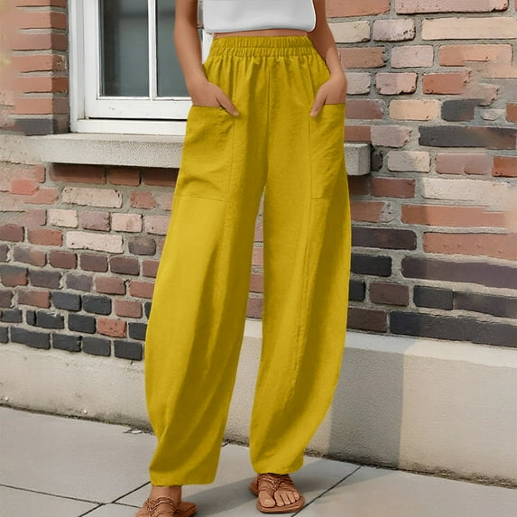 SNKSDGM Women's Plus Cargo Pants Women Plus Size Camo Womens Linen Pants Long Length Tall 34 Inseam Womens Solid Color Casual Pants Trousers Elastic Waist Pockets Wide Leg Trousers M