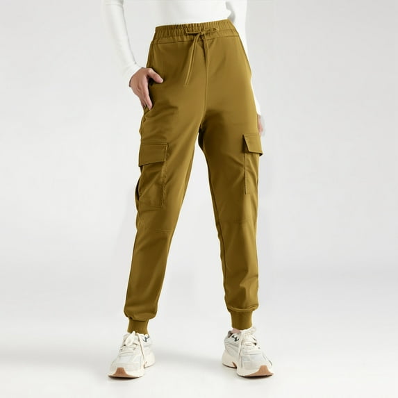 SNKSDGM Women's Plus Cargo Pants Women Stretchy Petite Womens Linen Pants Long Length Women's Casual Solid Color Drawstring Pocket Pants Comfortable Trousers
