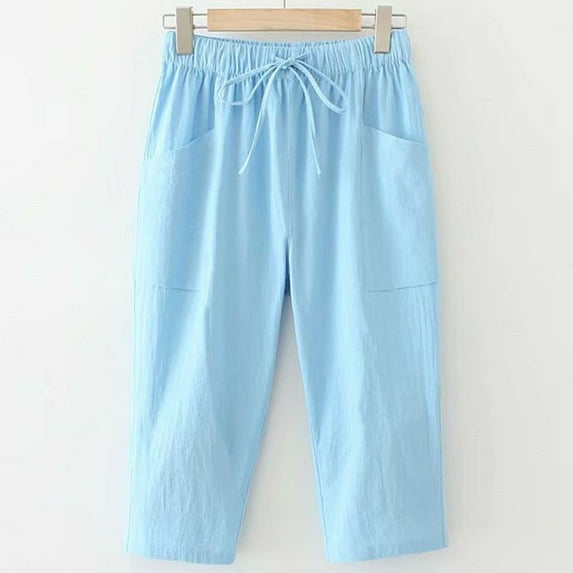 SNKSDGM Women's Plus Cargo Pants Women Stretchy Tall Summer Pants for Women 2025 Plus Size Womens Trousers Waist Loose Pocket Elastic Pants Three Quarter Pants M