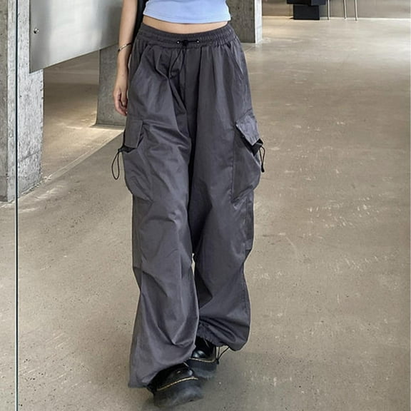 SNKSDGM Women's Plus Cargo Pants Women Tall Baggy Petite Pants for Women Jeans Womens Baggy Cargo Pants Streetwear Hop Joggers Sweatpants Drawstring Casual Loose Wide Leg Trousers
